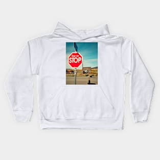 Bilingual stop sign in English and First Nations language near Merritt, BC, Canada. Kids Hoodie